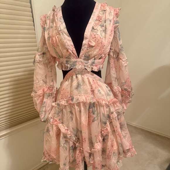 Floral Lace Up Chiffon Dress - Picture 1 of 2